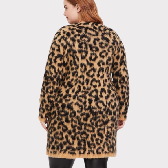 Torrid - Leopard Brushed Longline Cardigan - Tan/Black - Size 1X - Picture 2 of 8